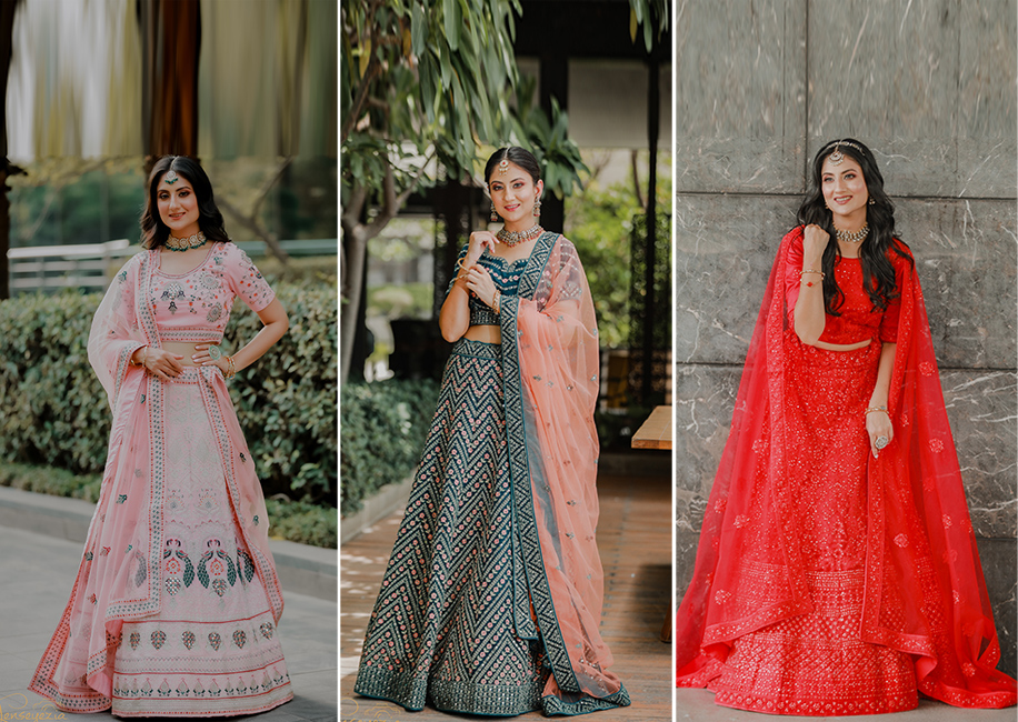 Manyavar Mohey on Instagram: “@yuvikachaudhary exudes elegance in the  #ManyavarCalendar. She wears a s… | Indian bridal dress, Satin lehenga,  Indian bridal lehenga