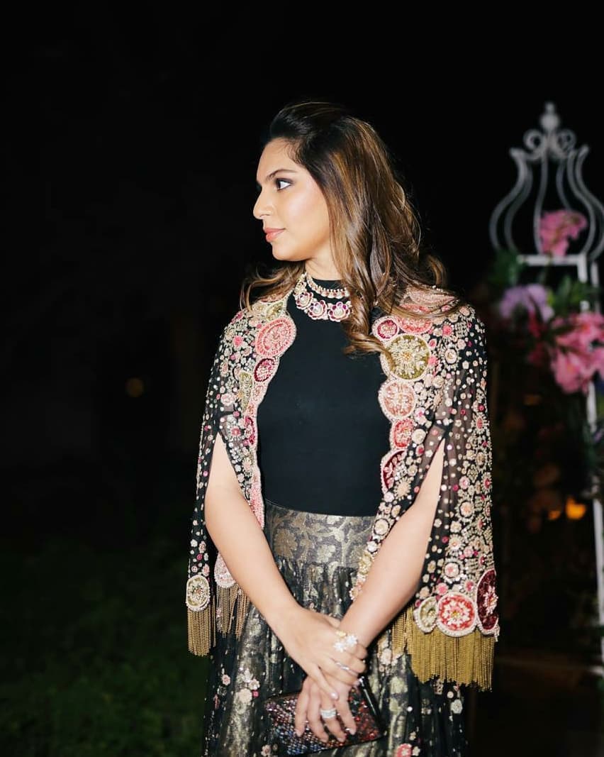 Upasana Kamineni in black tarun Tahiliani lehenga