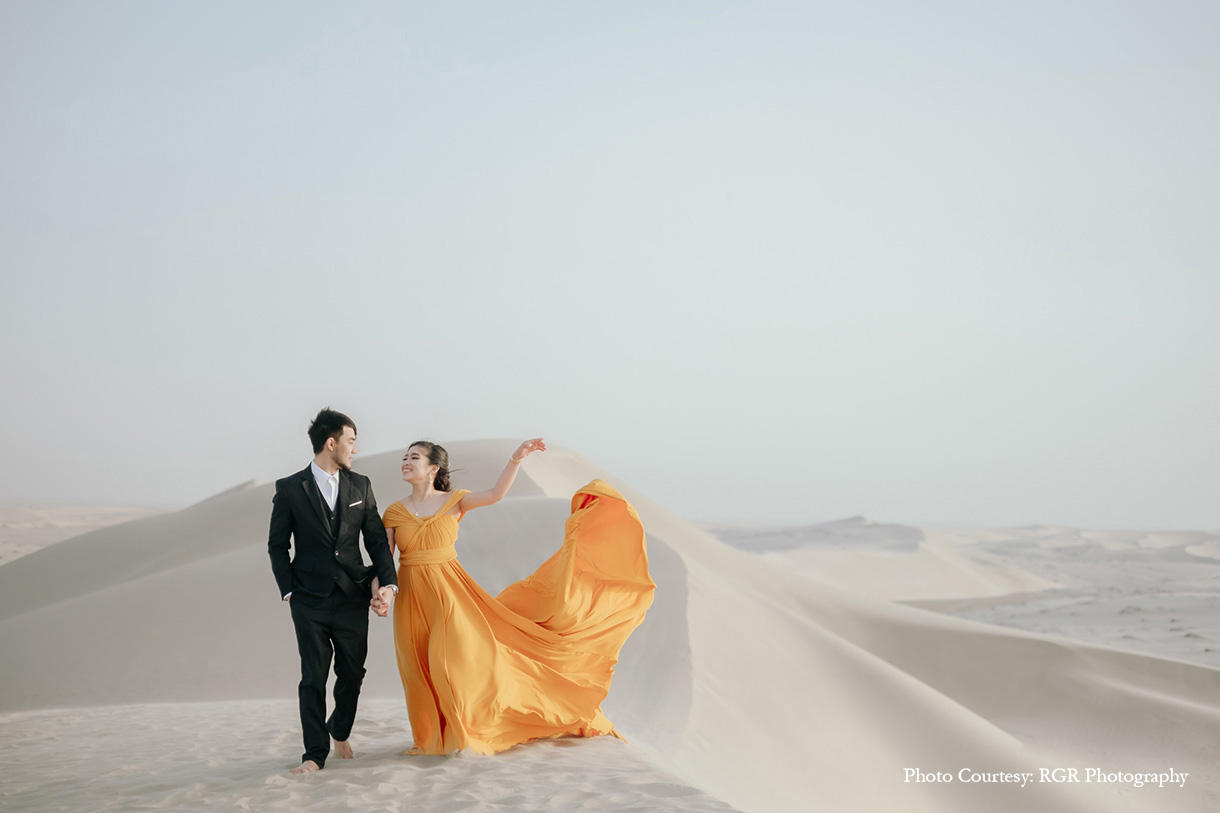 Qatar’s ethereal natural beauty comes alive in this couple’s prewedding photoshoot!