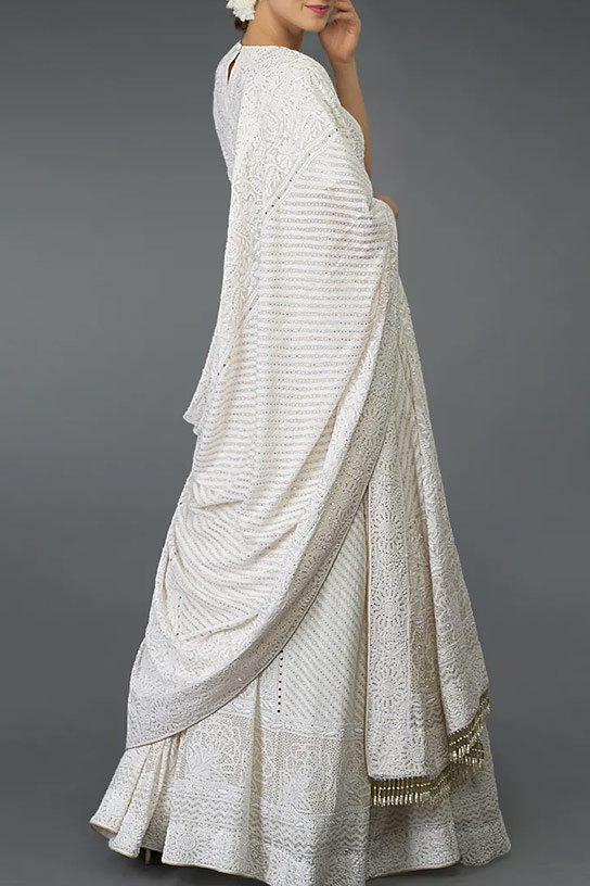 Ivory Chikankari & Kamdani Hand Embroidered Lehenga by Talking Threads