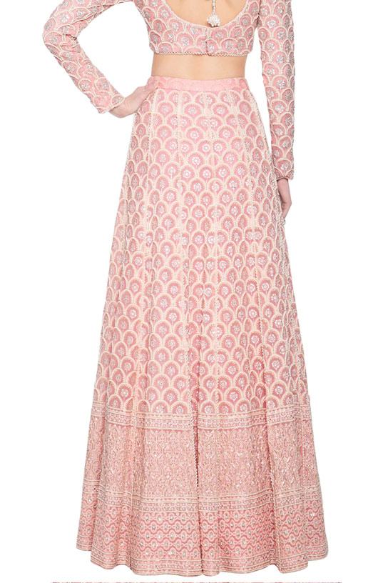 Blush Pink Chikankari embroidered Lehenga by Umrao Couture