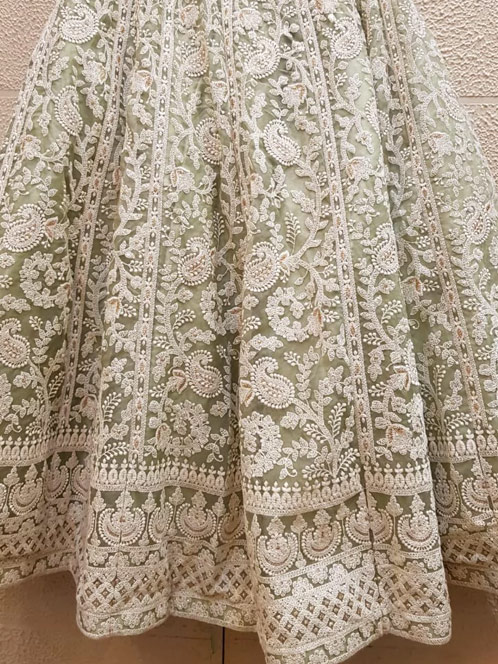 Olive Chikankari Lehenga by Ekaa Couture