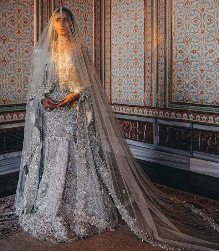bridal outfit with veil