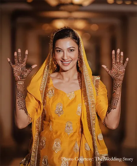 Gauahar Khan in yellow dress for her mehendi