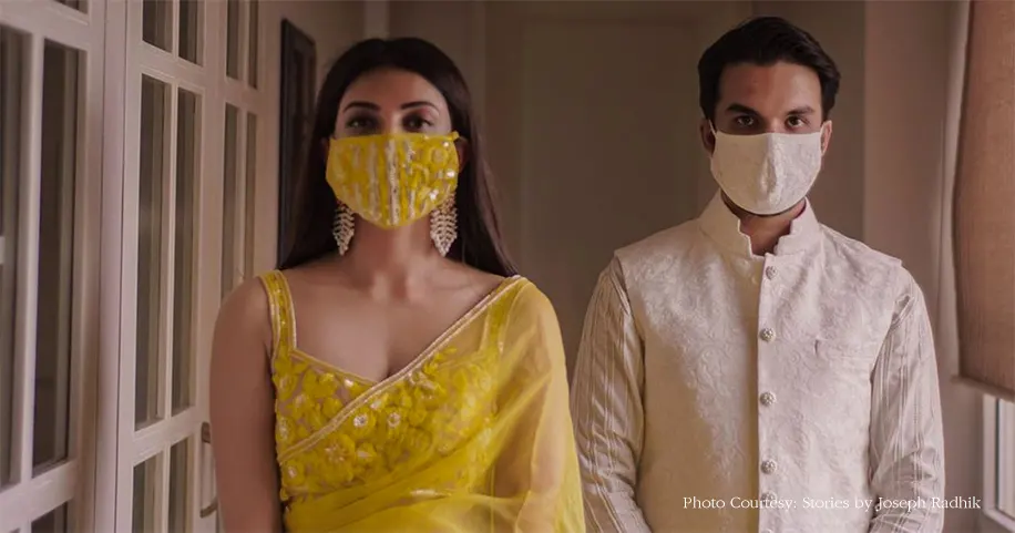 Kajal and Gautam engagement masks by Manish Malhotra
