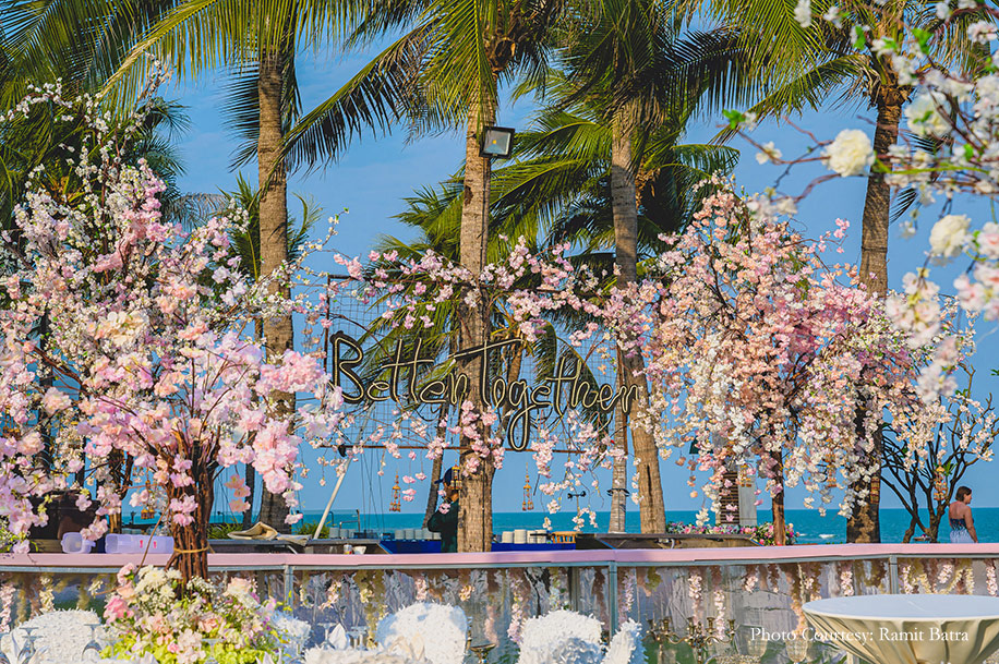 Blush floral arrangements of cherry blossom decor at sheraton Hua Hin