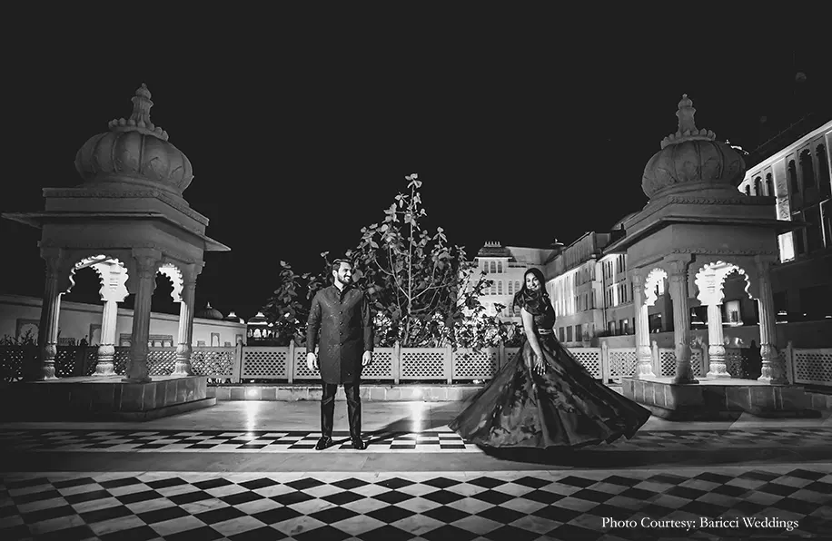 The groom wearing Kunal Rawal creation, while the bride glittered in a red Sulakshana Monga couture gown for the ring ceremony