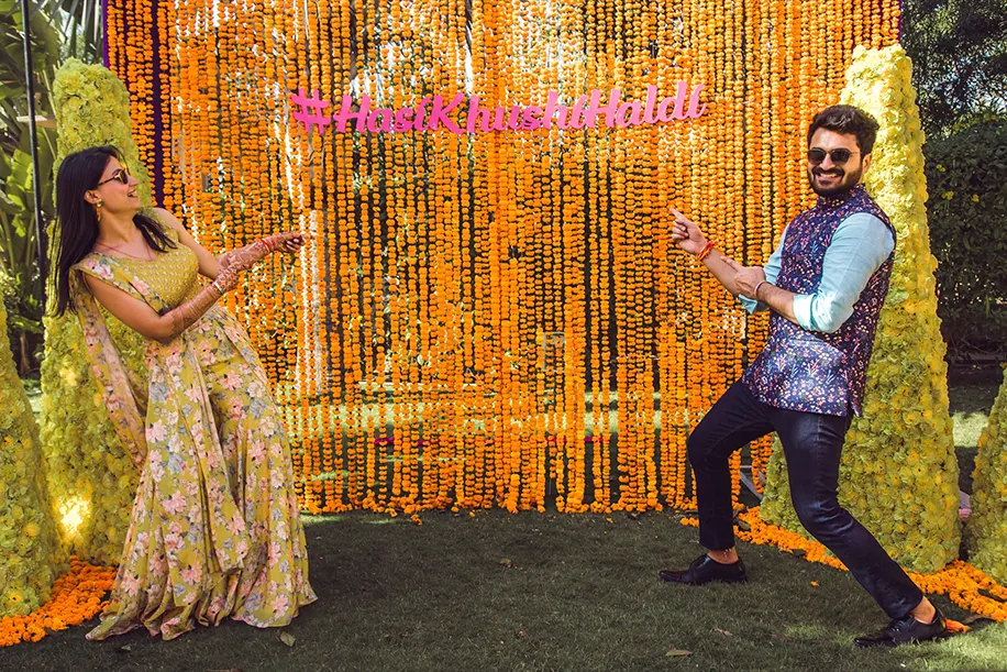 Marigold haldi decor backdrop