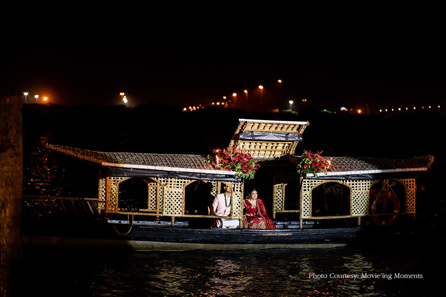 Bride's entry on a traditional boat