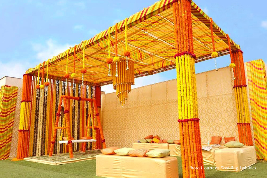 Haldi yellow and orange marigolds decor Haldi yellow and orange marigolds decor