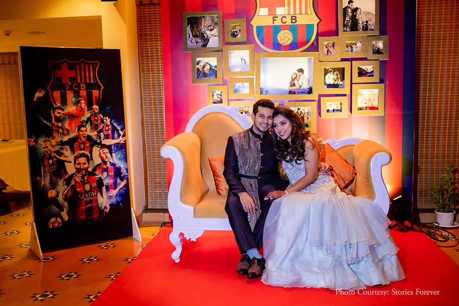 Bride and Groom engagement function for football-based theme