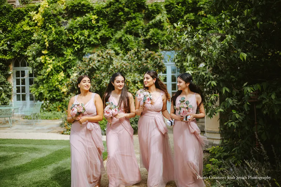 Peach gown for the bridesmaids