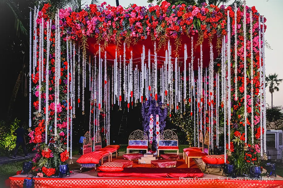Red and Pink floral decor for Mandap
