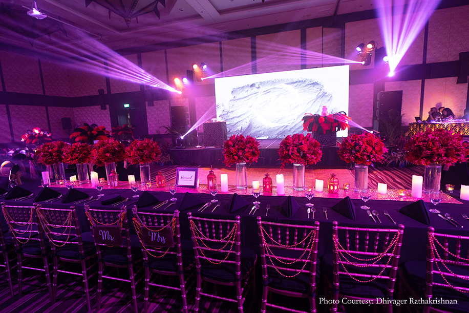 Red floral reception decor in thailand