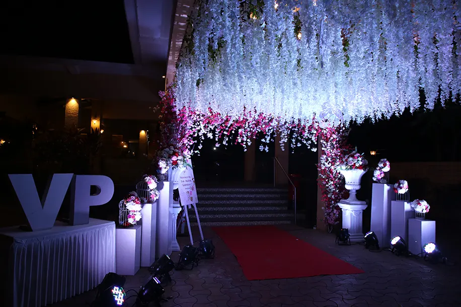 White floral sangeet decor