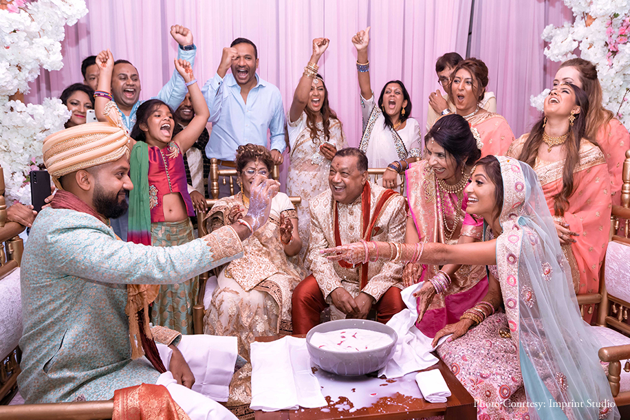 Bride and Groom searching for ring Bride and Groom searching for ring