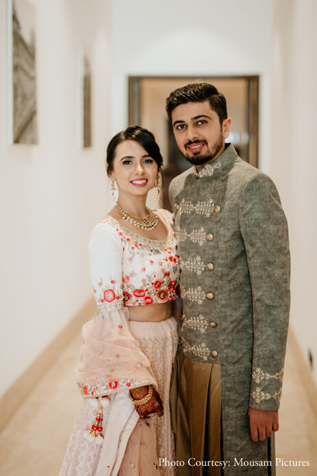 pink lehenga with flowers embroidered