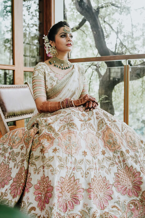 Ivory, gold and pink lehenga