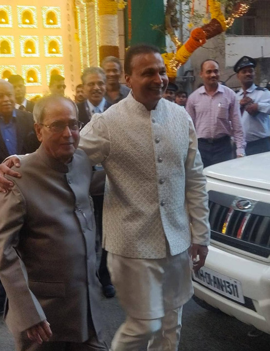 Pranab Mukherjee and Anil Ambani at Ambani Wedding