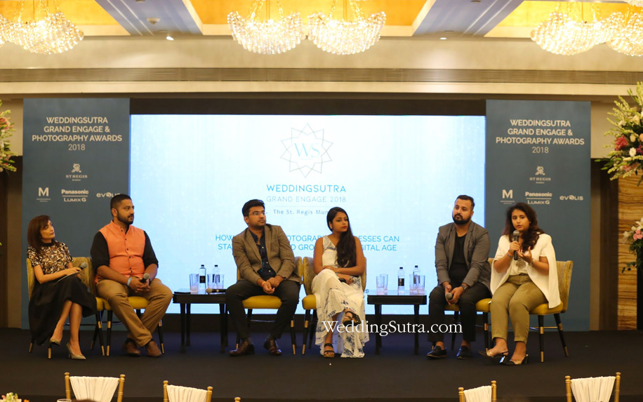 First panel discussion: Madhulika Mathur, Arjun Kartha, Siddharth Sharma, Ankita Asthana, Jayant Chhabra and Shreya Sen at WeddingSutra Grand Engage 2018