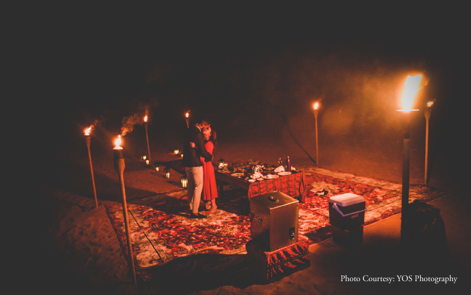 Starry skies and Dubai's desert landscapes added to the drama of this surprise proposal