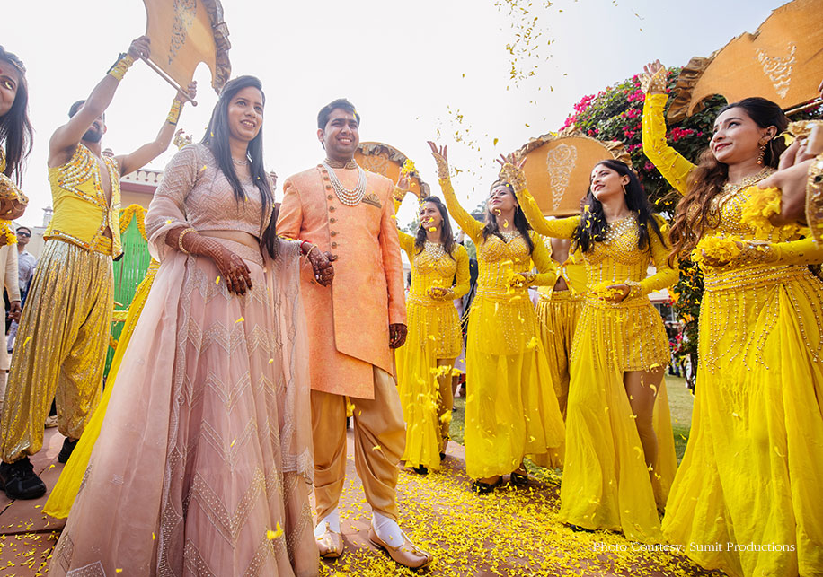 Haldi Decor with Yellow Drapes