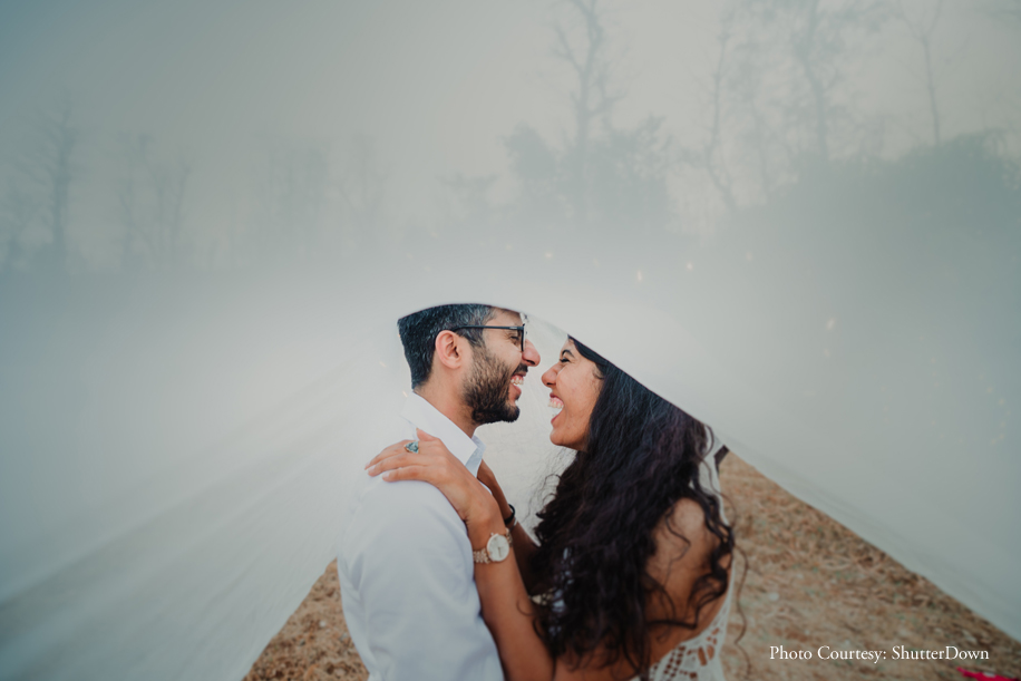 Sahil and Prachi put on their hiking shoes for a backpacking - themed pre-wedding photo shoot