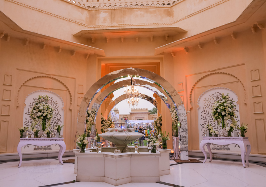 A three-day-long engagement celebration in Udaipur by Evolve Weddings was marked by magnificence